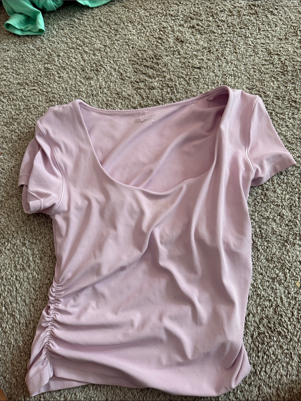 Scoop Neck Short Sleeve Tee with Side Ruching - Light Pink